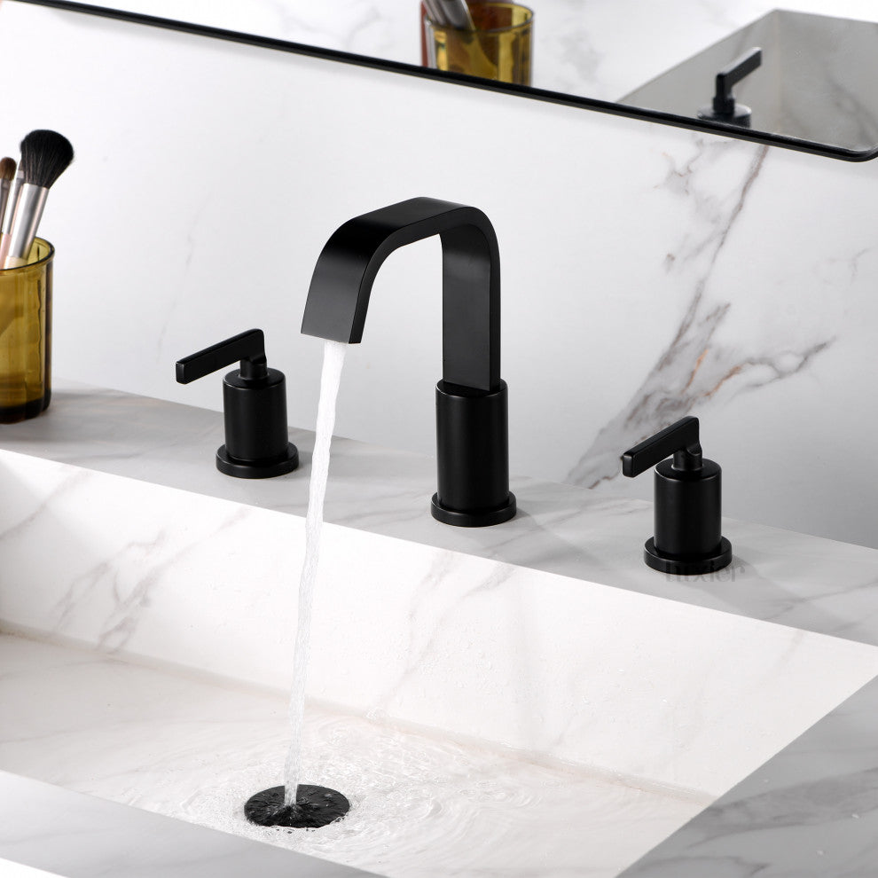 Luxier WSP04-T 2-Handle Widespread Bathroom Faucet with Drain, Matte Black