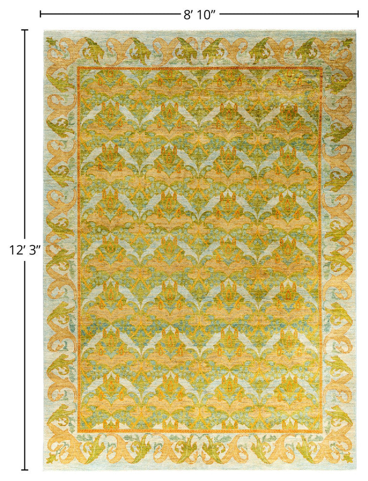Overdyed, One-of-a-Kind Hand-Knotted Area Rug Green, 8'10"x12'3"