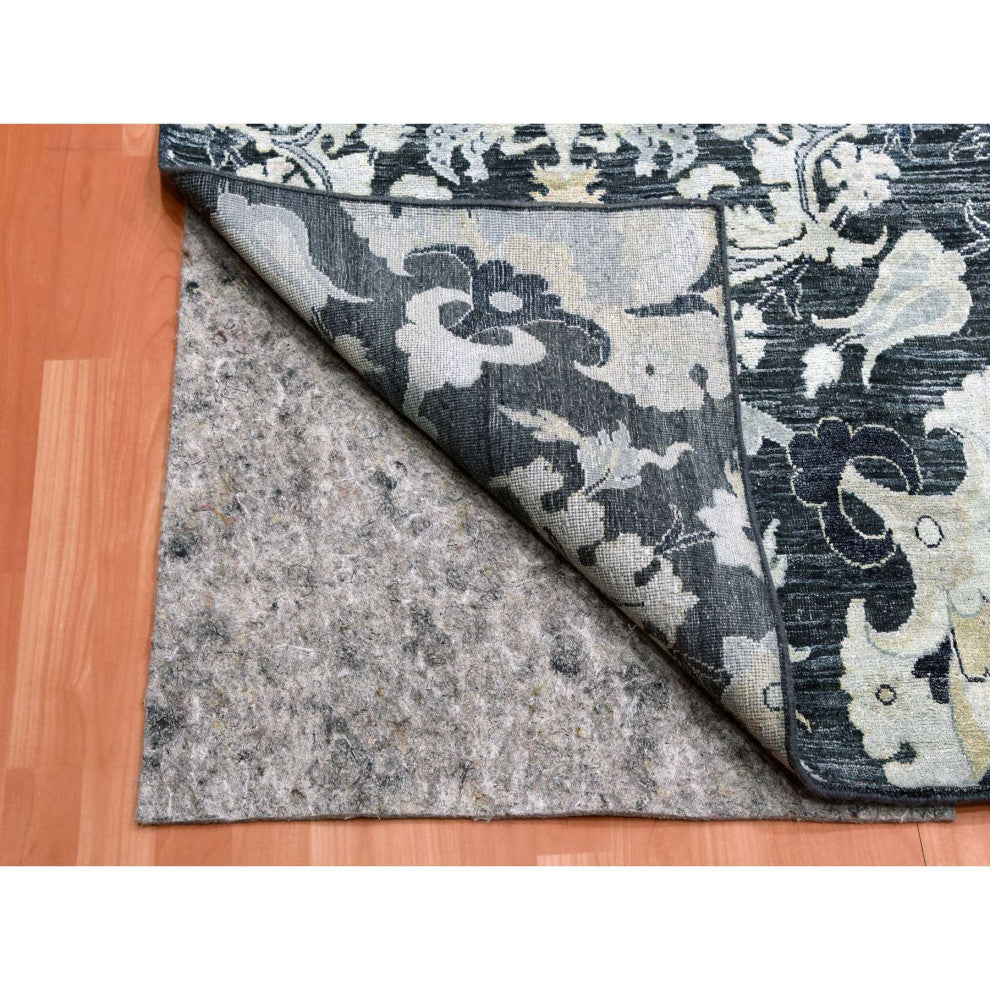Gray/Blue Tulip and Large Blossom Textured Wool Hand Knotted Rug, 8'2"x10'0"