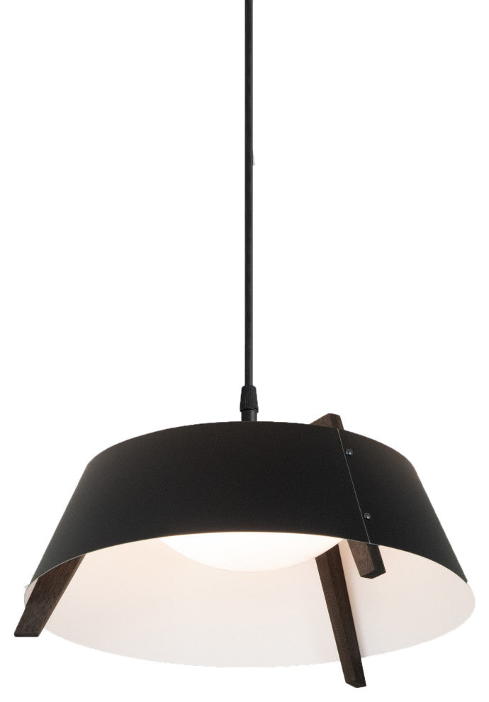 Casia 18" LED Pendant, Black Exterior, White Interior, White Washed Oak, 2700k