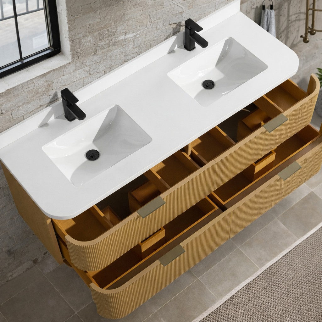 Ari Kitchen and Bath Chantal 60" Floating Bathroom Vanity Oak