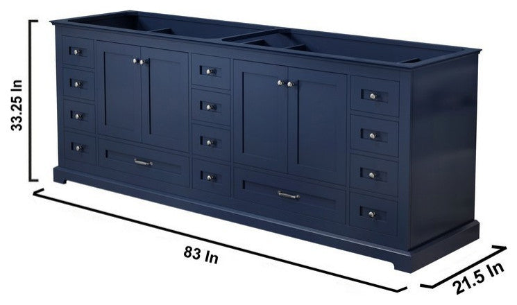 Dukes 84" Double Vanity, No Top and 34" Mirrors, Navy Blue