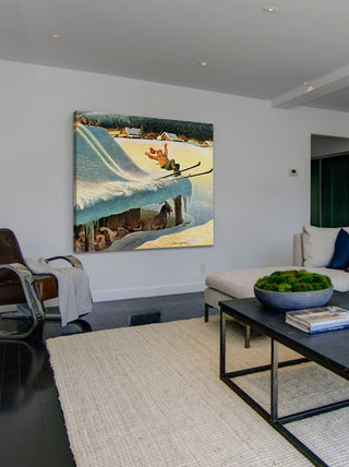"Barn Skiing" Painting Print on Canvas by John Clymer