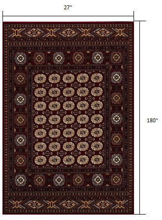 2"x15" Red Eclectic Geometric Pattern Runner Rug