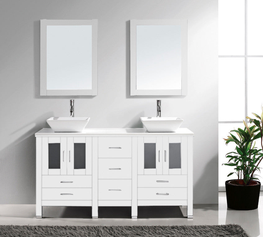 Bradford 60" Double Bathroom Vanity Set, White, Stone Top, Brushed Nickel