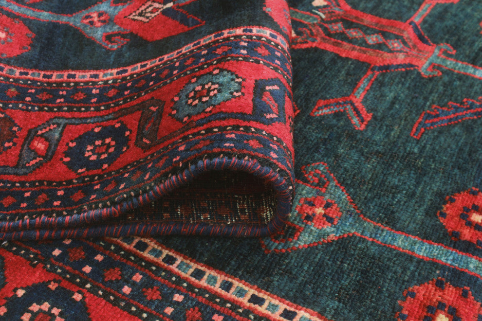 Fine Vintage Distressed Hud Charcoal/Red Rug, 4'9x9'4