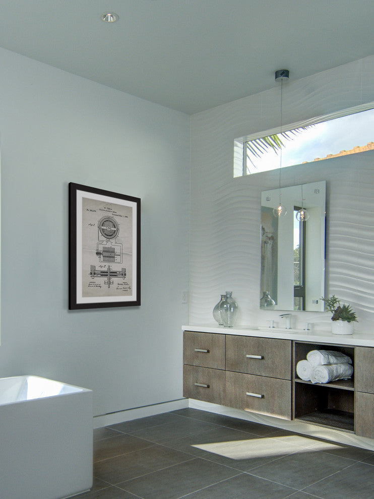 "Tesla Motor 1888 Old Paper" Framed Painting Print