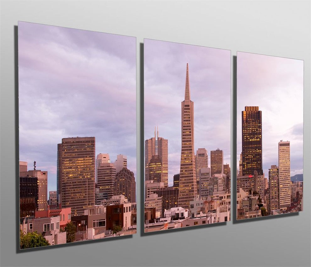 Downtown San Francisco Metal Print Wall Art, 3 Panel Split, Triptych,