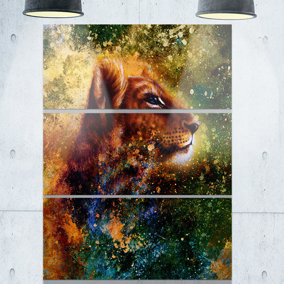 "Thoughtful Lion Cub" Glossy Metal Wall Art, 3 Panels, 28"x36"