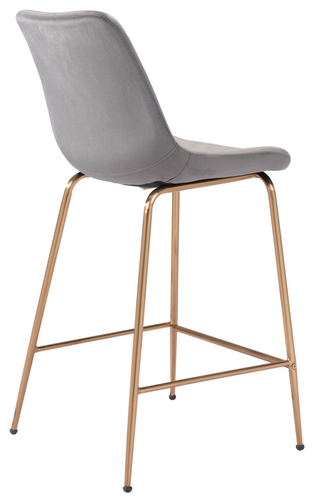 Counter Stool Chair, Steel Metal, Fabric, Gray, Gold, Kitchen Cafe Bistro
