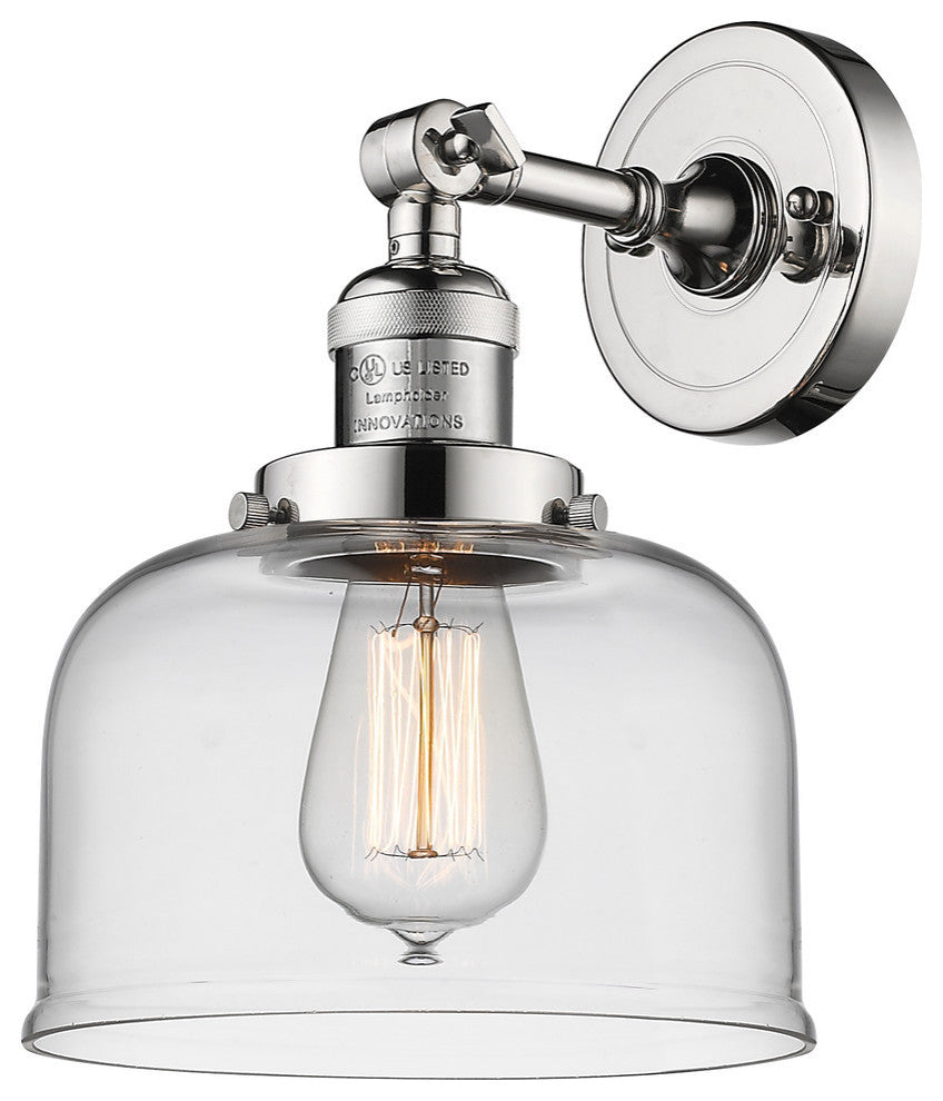 Large Bell 1-Light LED Sconce, Polished Nickel, Glass: Clear