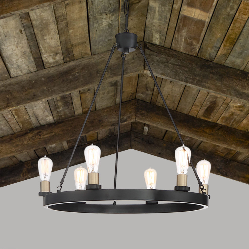 Farmhouse Vintage 6-Light Chandelier, Classic Black