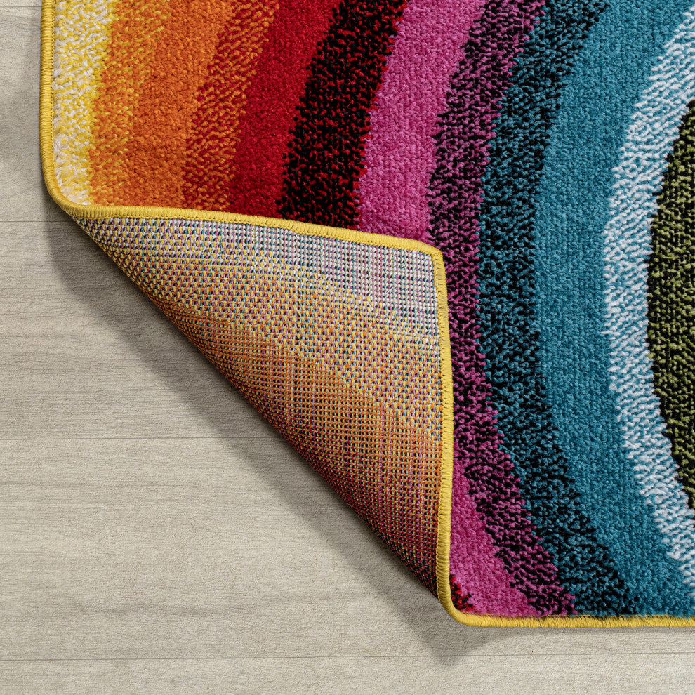 Flow Abstract Swirl Red/Yellow/Blue 2 ft. x 8 ft. Runner Rug