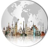 Famous Monuments Across World, Art Round Wall Art, 23"