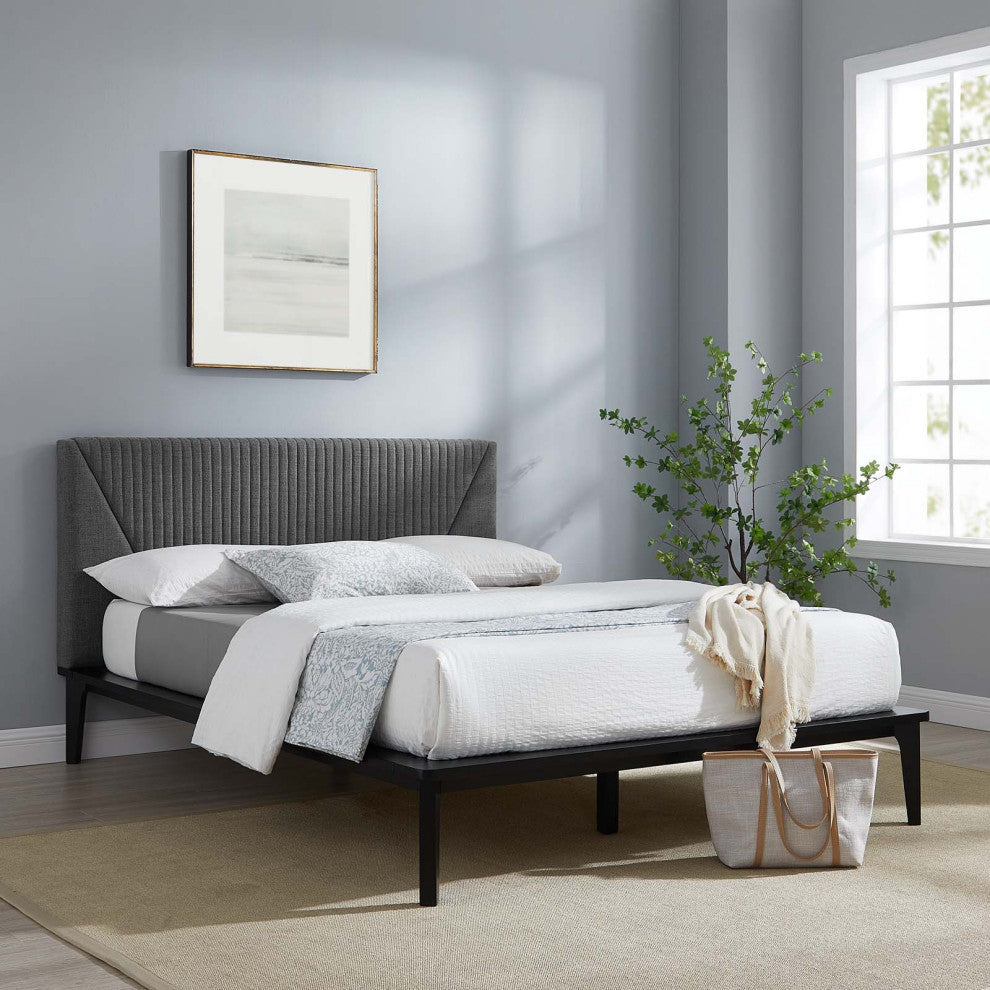 Dakota Upholstered Queen Platform Bed, Black Gray