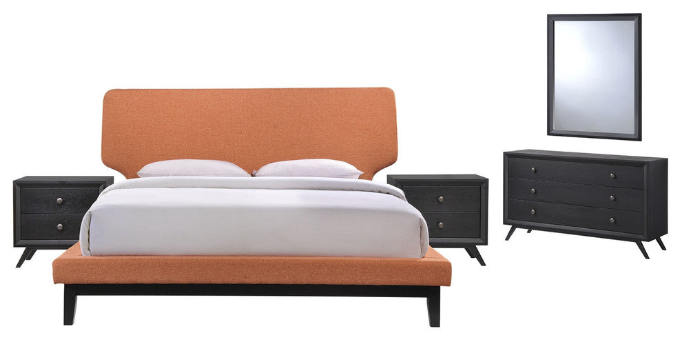 Bethany 5 Piece Queen Bedroom Set, Black Orange