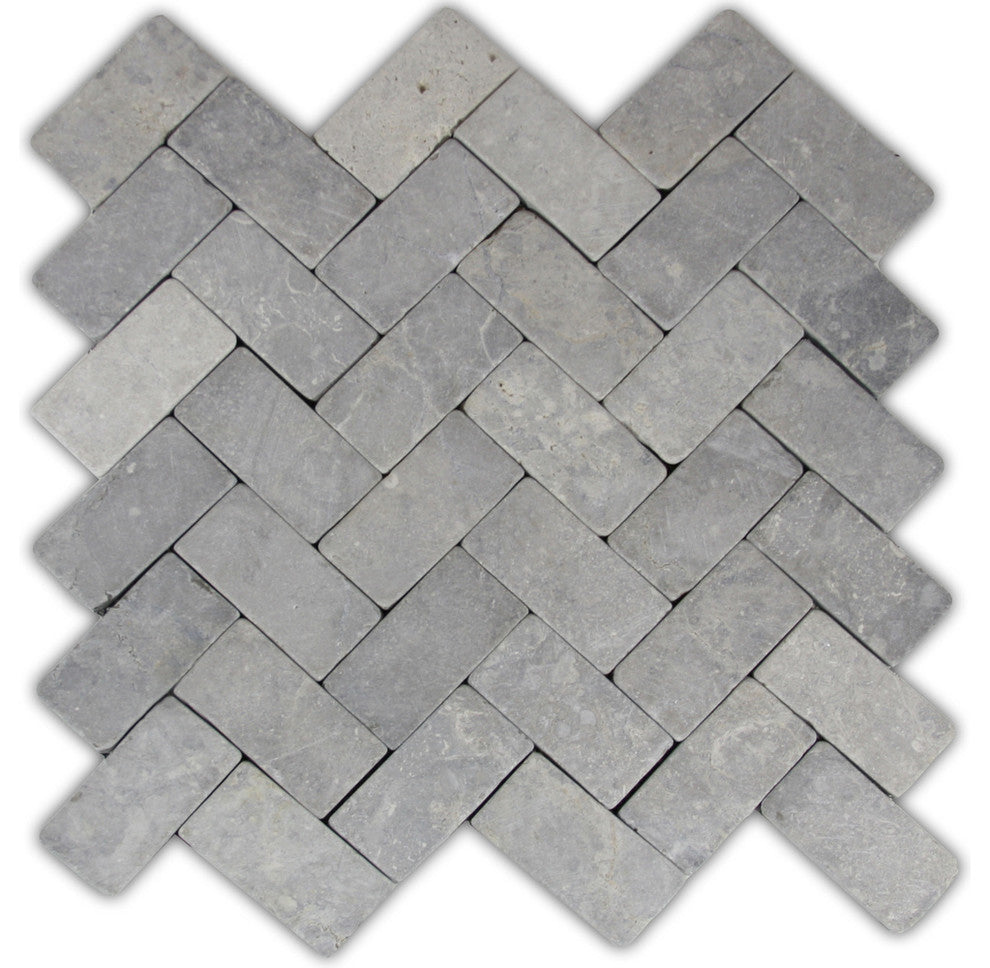Light grey herringbone stone tile "“ 11x12 mesh for bath, kitchen