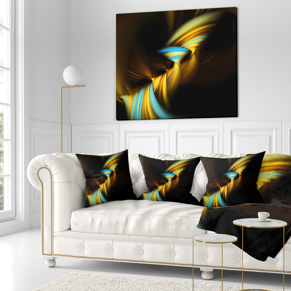Fractal 3D Layers Yellow Blue Contemporary Throw Pillow, 18"x18"