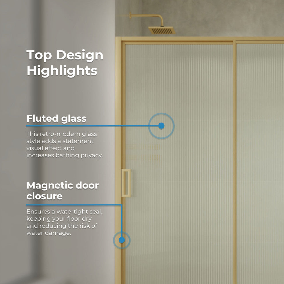Stanford Sliding Fluted Alcove Shower Door, Brushed Gold, 60"