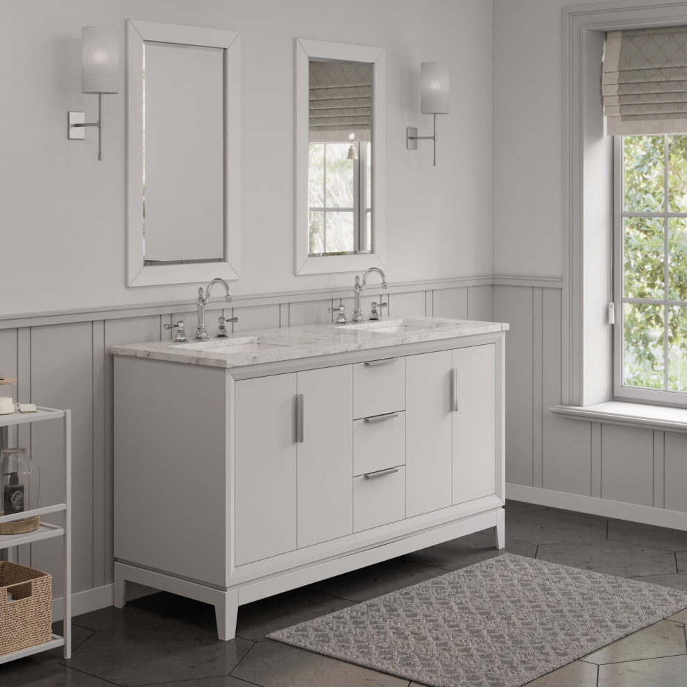 Elizabeth 60" Double Sink Carrara White Marble Vanity, Pure White