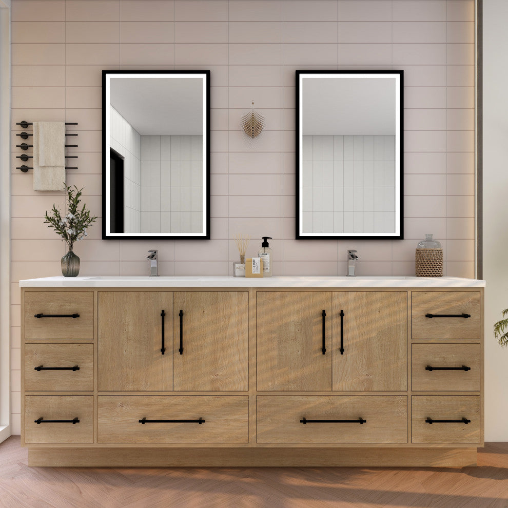 Victoria 84" Solid Wood Bath Vanity, Double Sink, Oak