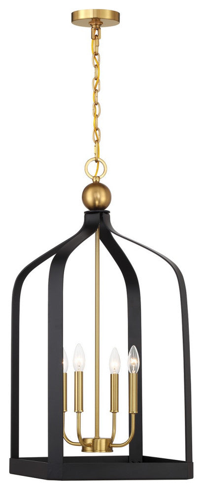 Sheffield 4-Light Pendant, Matte Black, Warm Brass Accents