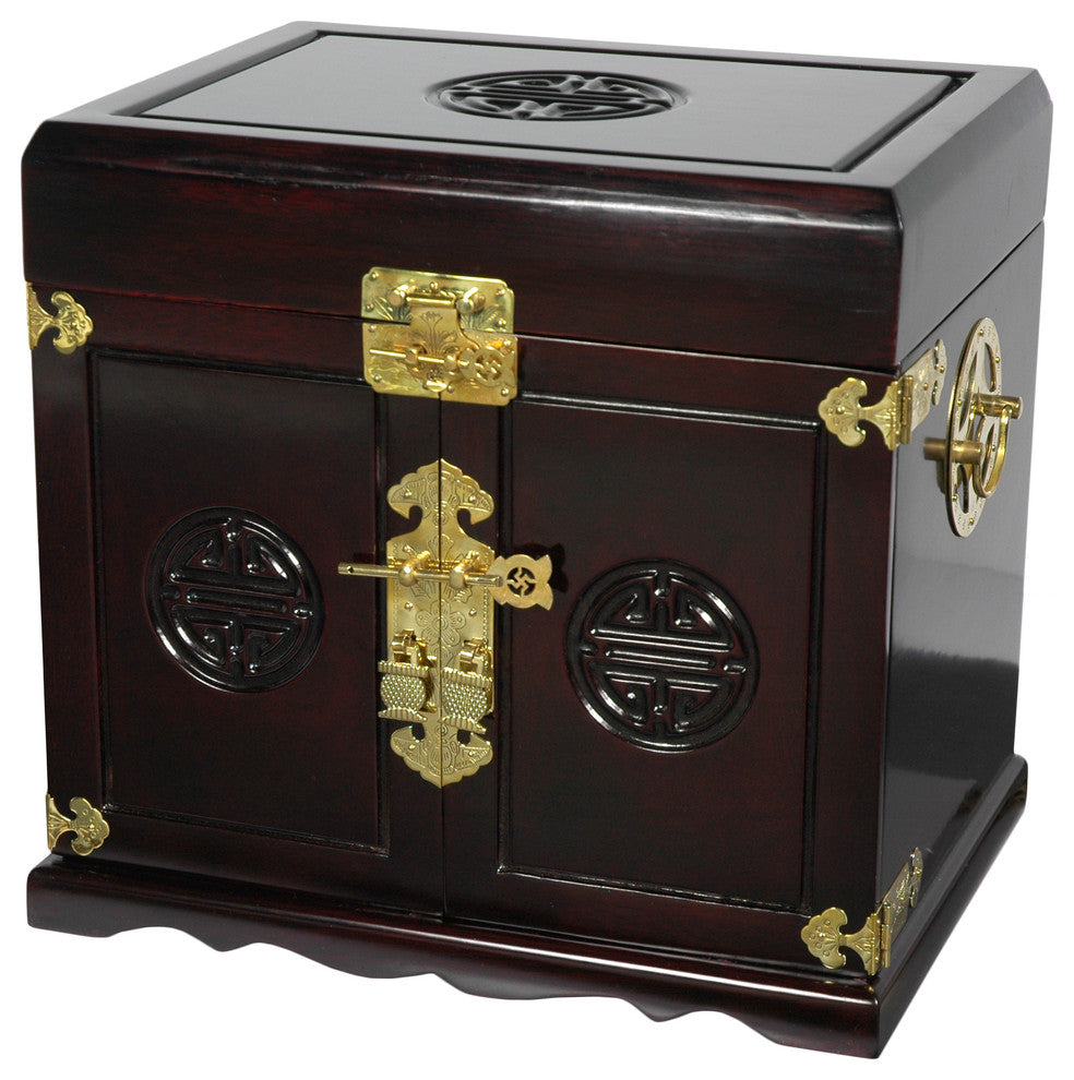 Rosewood Jewelry Cabinet With 5 Drawers, Dark Rosewood