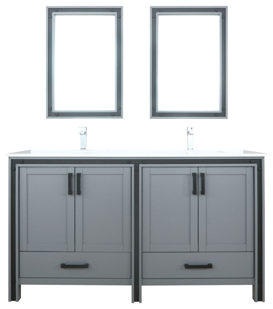Ziva 60 Dark Grey DB Vanity, Cultured Marble Top, Sink, 22 Mirrors, Faucet