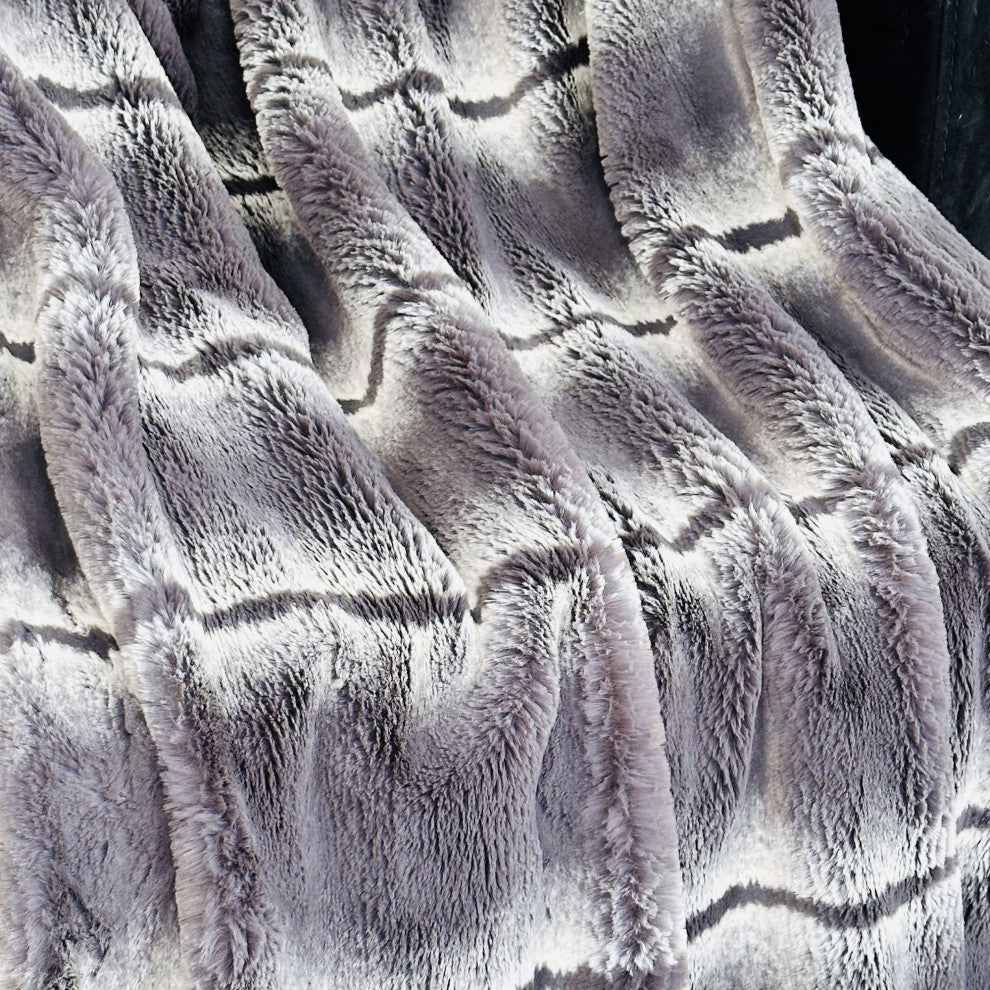 Plutus Charcoal Fluffy Fields Faux Fur Throw Blanket, 90"L x 90"W Full