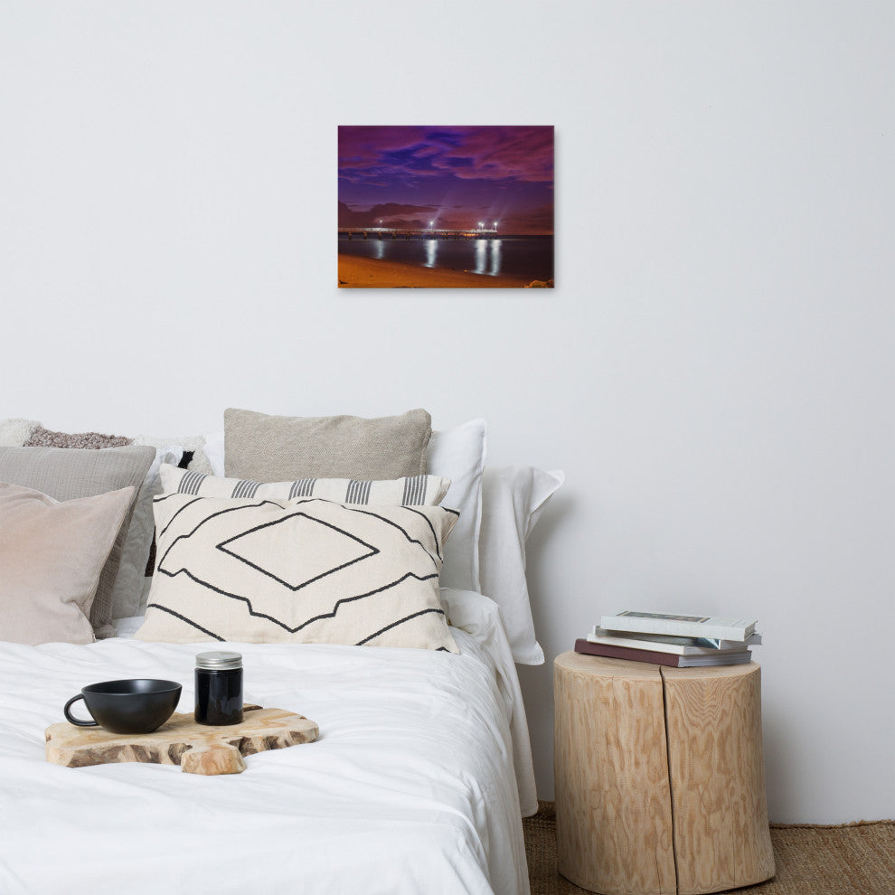 The Pier at Woodland Beach Night Photography Canvas Wall Art Print, 18" X 24"