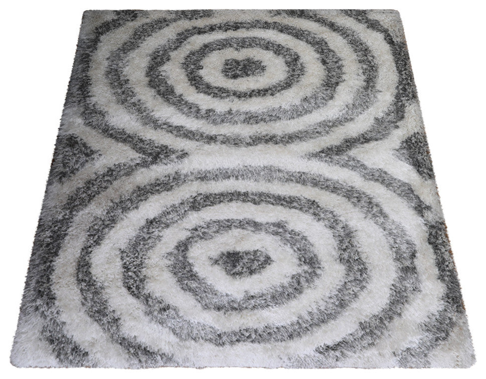 HAND TUFTED SHAG POLYESTER ECO-FRIENDLY AREA RUGS -  Gray White Color, Geometric