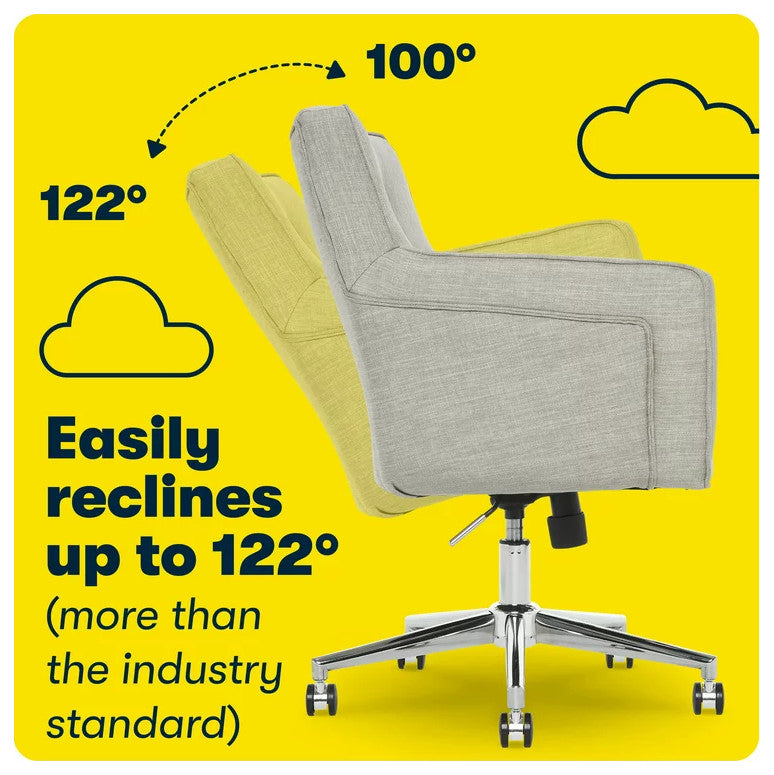 Swivel Office Chair, Memory Foam Seat & Button Tufted Back, Light Gray Fabric