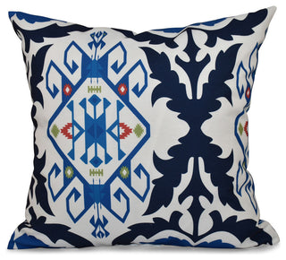Bombay Medallion, Geometric Print Pillow, Navy Blue, 20"x20"