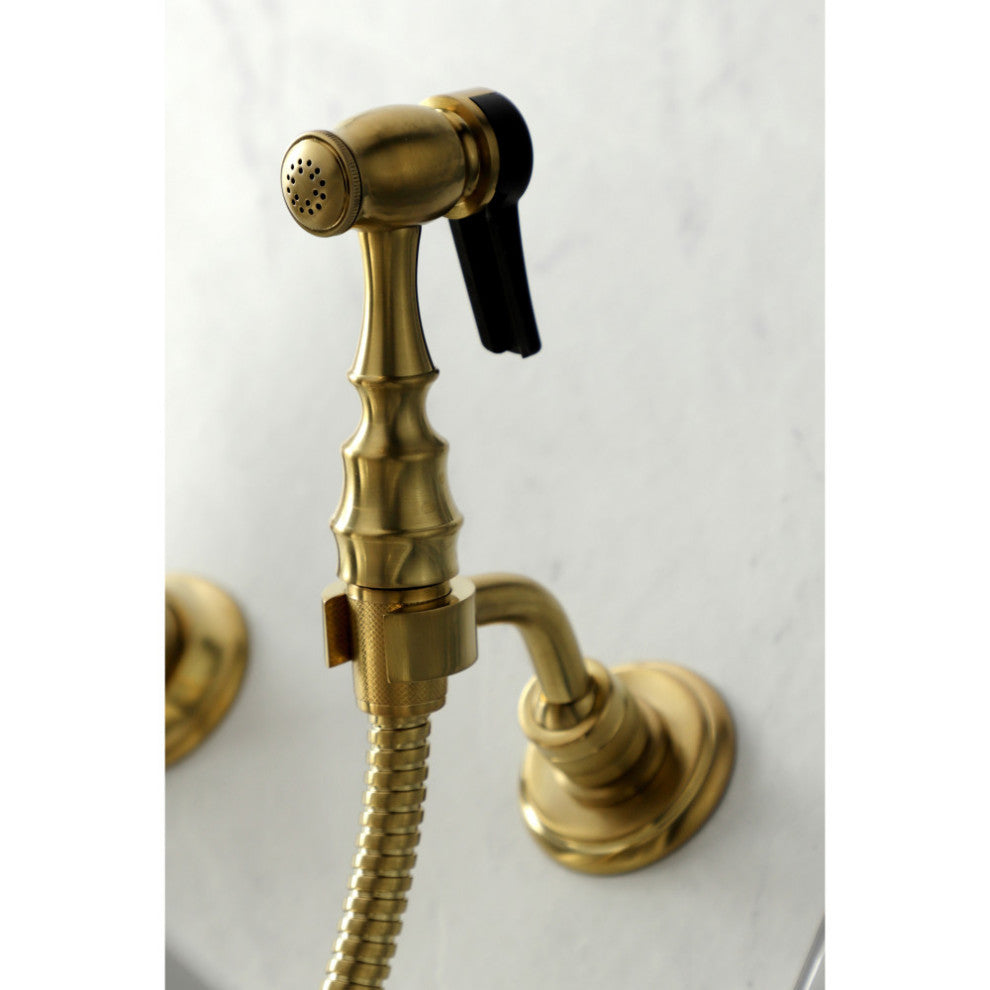 KS126XAXBS-P Heritage Wall Mount Bridge Kitchen Faucet with Brass Sprayer, Brush