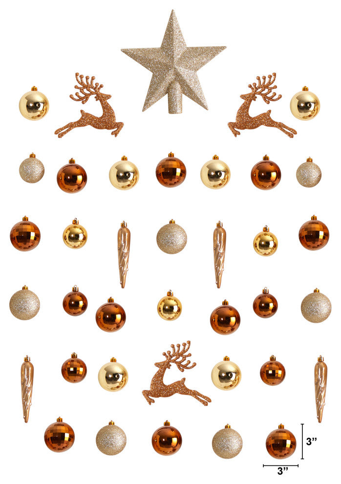 Holiday Xmas 40 Count Lux Shatterproof Ornament Set With Re-Useable Storage