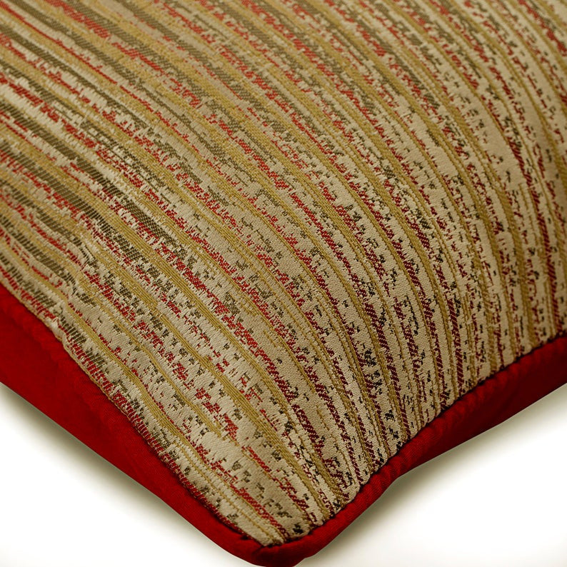 Gold Throw Pillow Cover, Abstract Stripe 22"x22" Silk, Toasted Coral Gold