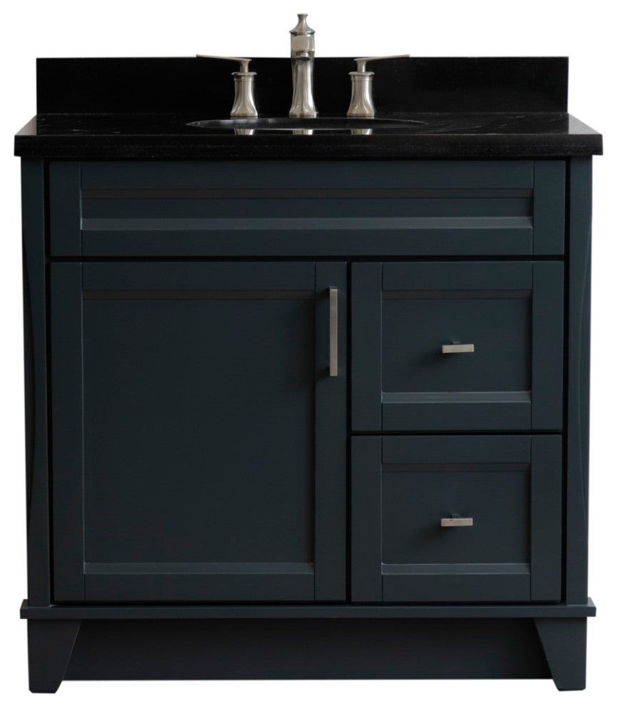 37" Single Sink Vanity, Dark Gray Finish With Black Galaxy Granite