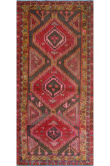 Fine Vintage Distressed Zeyne Charcoal/Red Runner, 4'7x10'1