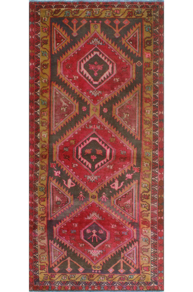 Fine Vintage Distressed Zeyne Charcoal/Red Runner, 4'7x10'1