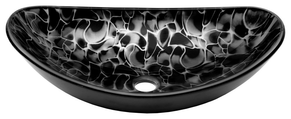 Novatto Tartaruga Oval Glass Vessel Sink and Drain, Matte Black