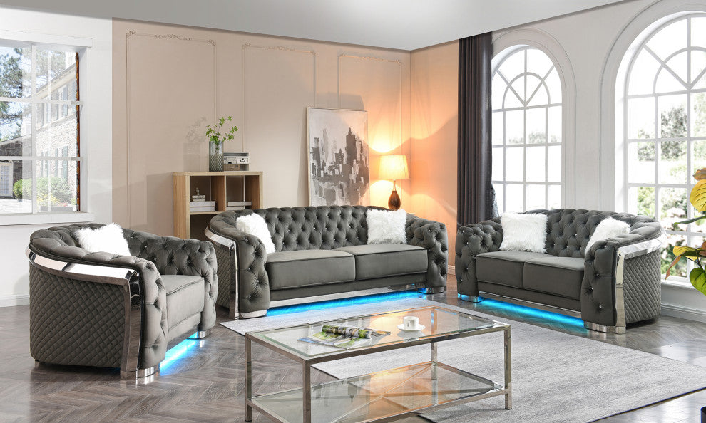 Sapphire 71 in. W Flared Arm Velvet Straight Sofa, Grey