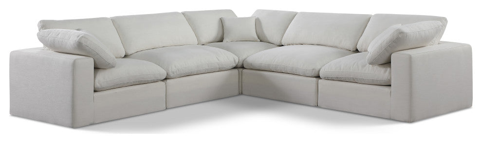 Comfy Upholstered L-Shaped Modular Sectional, Cream, 5-Piece: 2 Armless Chair, 3 Corner Chair, Linen Textured Fabric