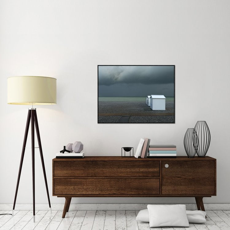 "Beachhouses" Framed Canvas Giclee by Elisabeth Wehrmann, 41x31"