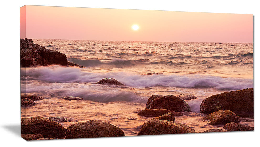 "Foam Waves Hitting Rocky Coast" Seashore Canvas Print, 32"x16"