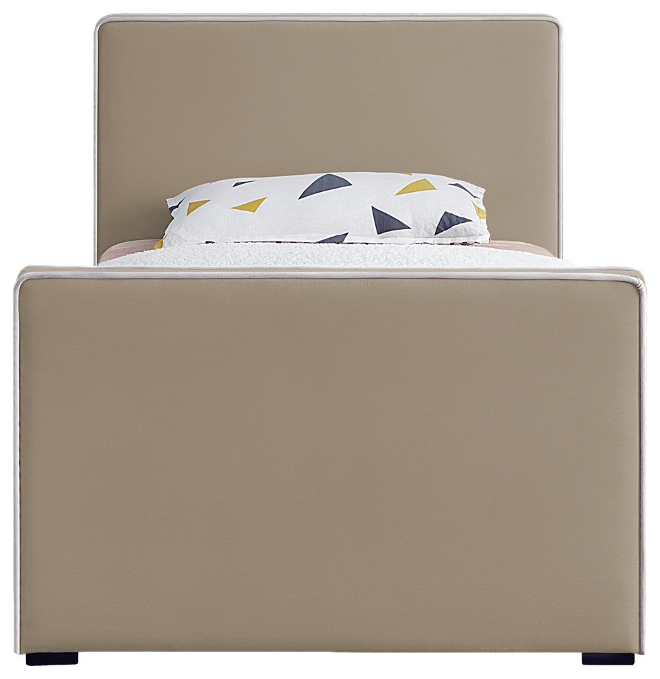 Dillard Velvet Upholstered Bed, Beige, Twin