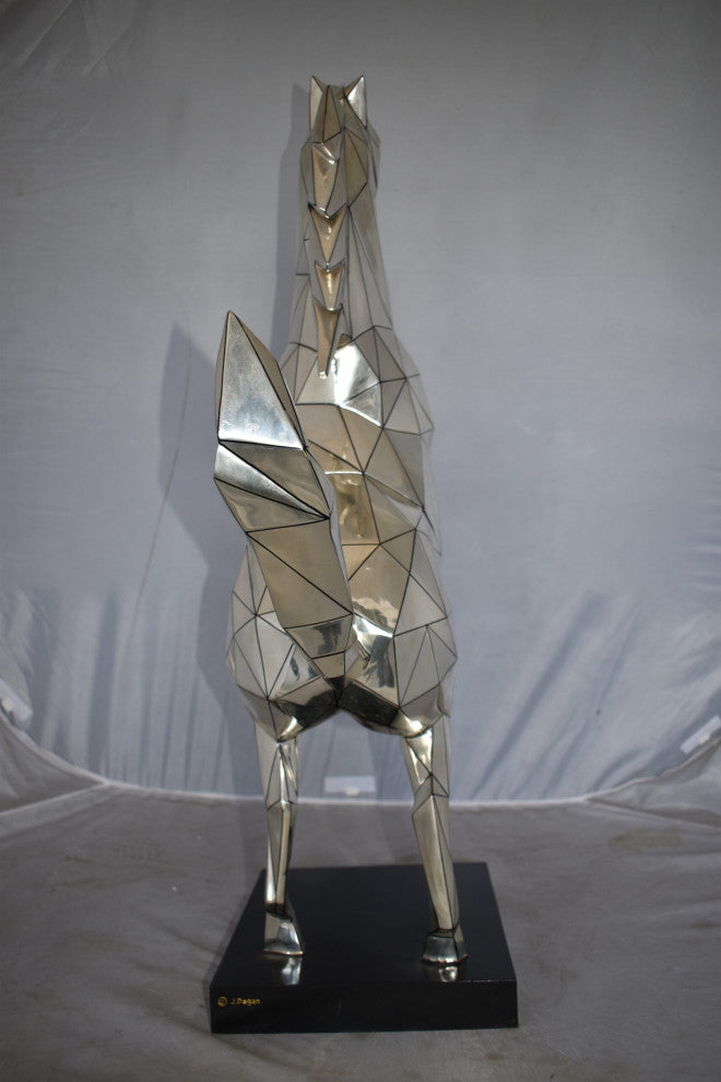 Modern Textiled Ferrari Horse Silver Finish Bronze Statue Size: 30" x 11" x 38