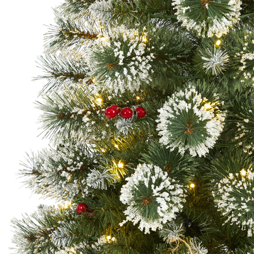 5' Frosted Swiss Pine Faux Christmas Tree With 200 Clear LED Lights and Berries