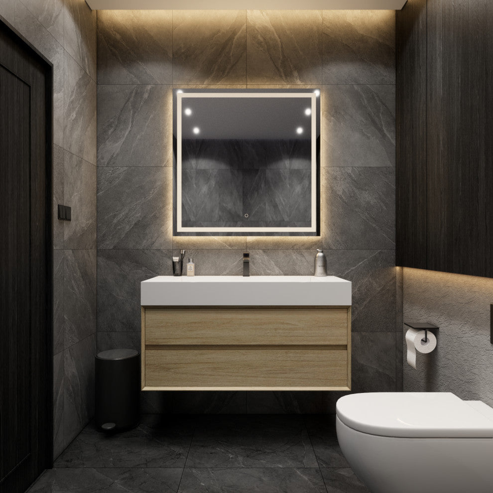 MAX 48" Floating Bath Vanity With Acrylic Sink, Coffee Wood