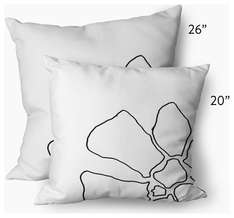 Petal Lines Decorative Throw Pillow, Black/White, 20x20"