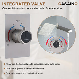 10inch Wall Mount Dual Function Rain Shower System with Tub Spout, Brushed Nickel